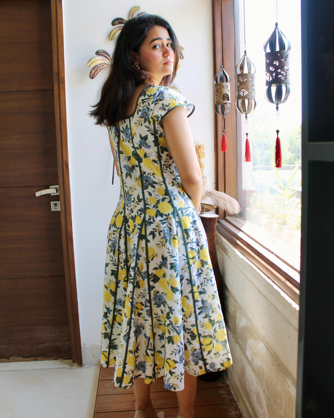 Floral cotton panelled midi dress with flare Amalfi Bloom Khamna