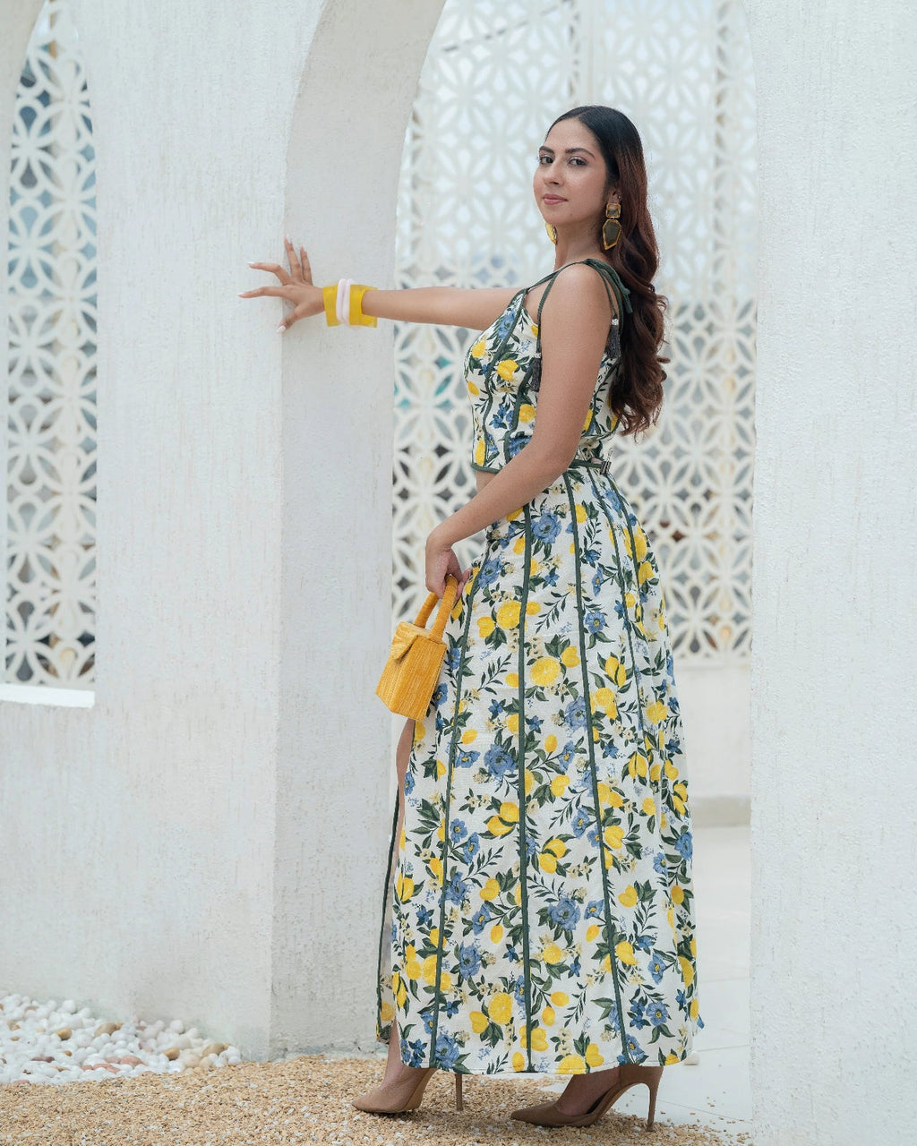 Amalfi_Bloom_Scallop_Detail_Top_Skirt_Set_back - Khamna Studio