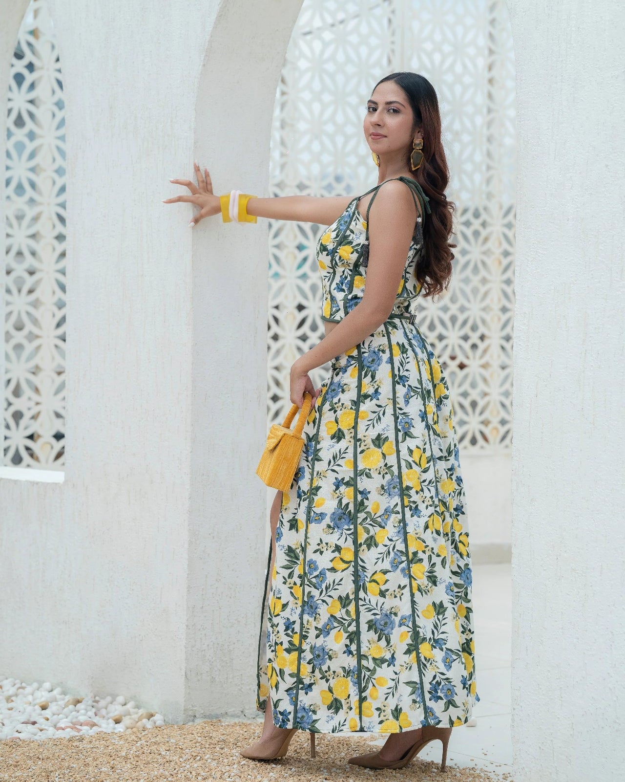 Amalfi_Bloom_Scallop_Detail_Top_Skirt_Set_back - Khamna Studio