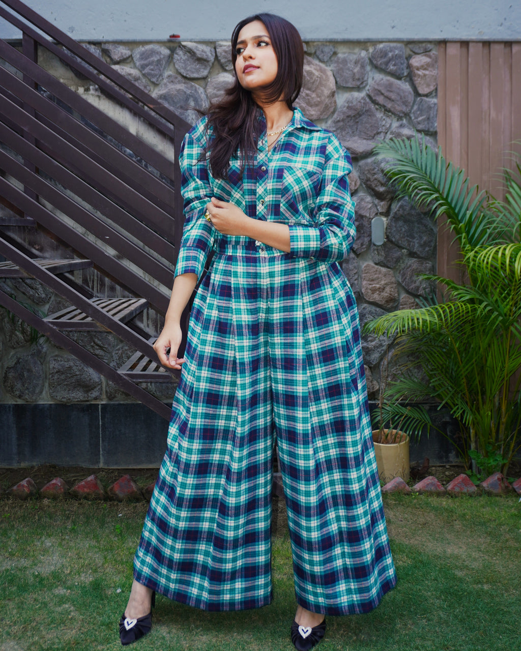 Anjali KKHH- Winter Check Cropped Shirt - Khamna Studio