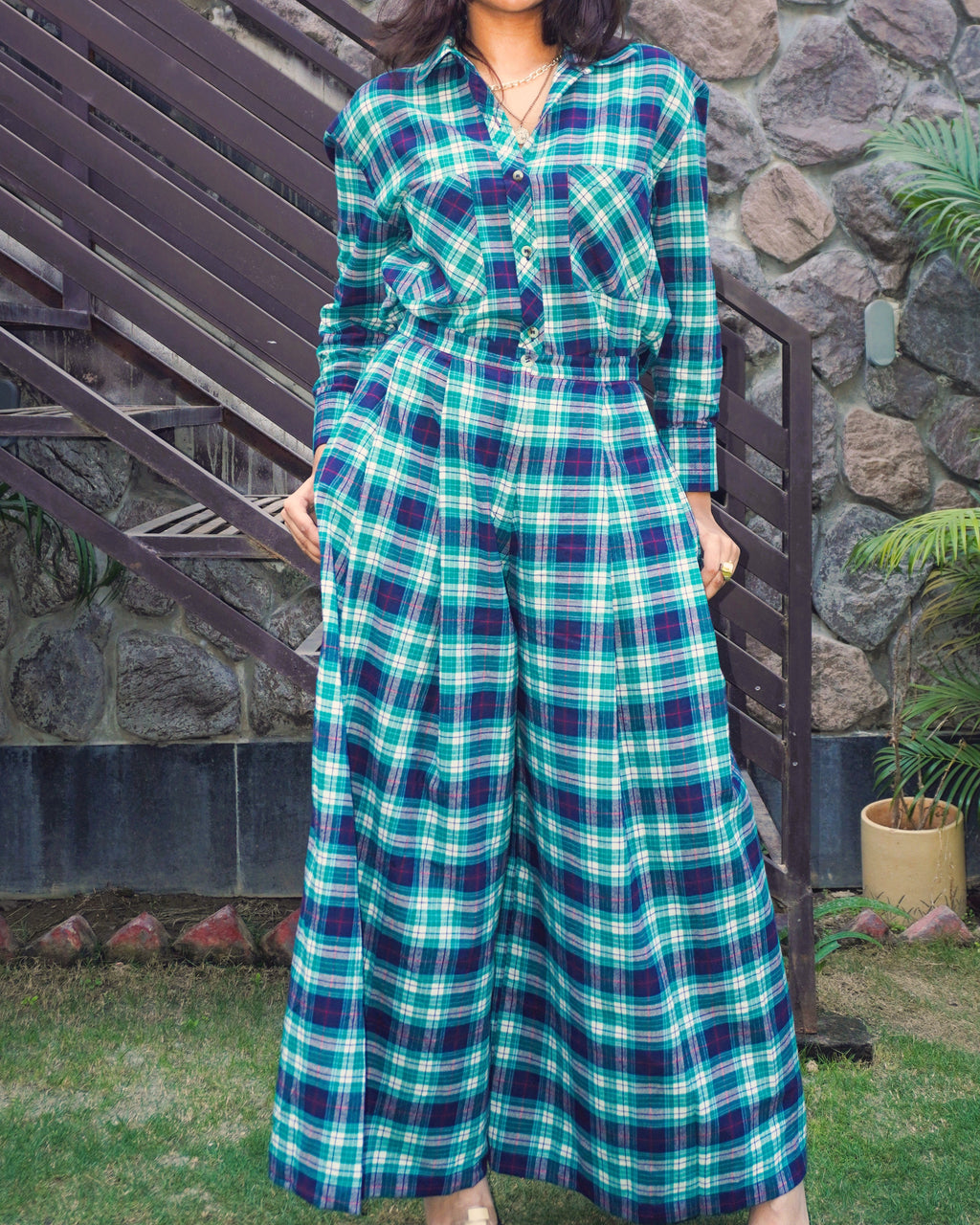 Anjali KKHH- Winter Check Cropped Shirt - Khamna Studio