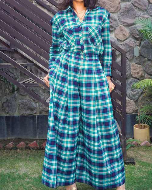 Anjali_Cropped_Shirt_Pleated_Pants_Winter_Co-ord_Set_pose - Khamna Studio