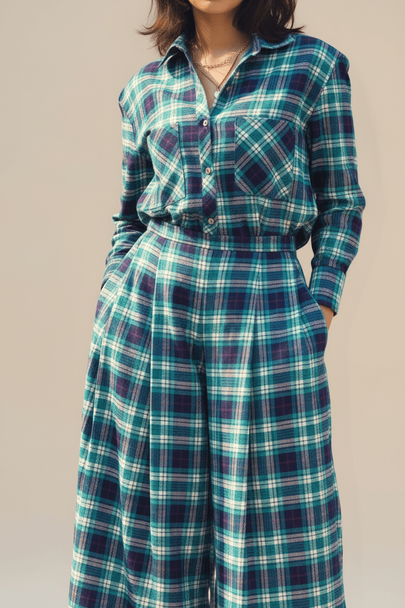 Anjali_Cropped_Shirt_Pleated_Pants_Winter_Co-ord_Set_pose - Khamna Studio