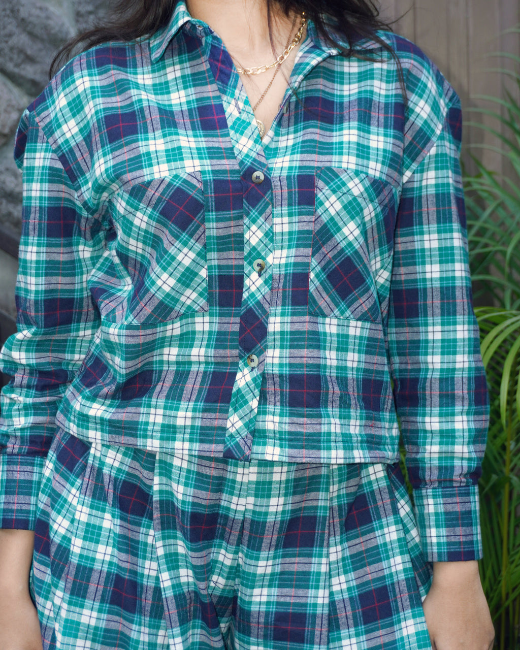 Anjali KKHH- Winter Check Cropped Shirt - Khamna Studio