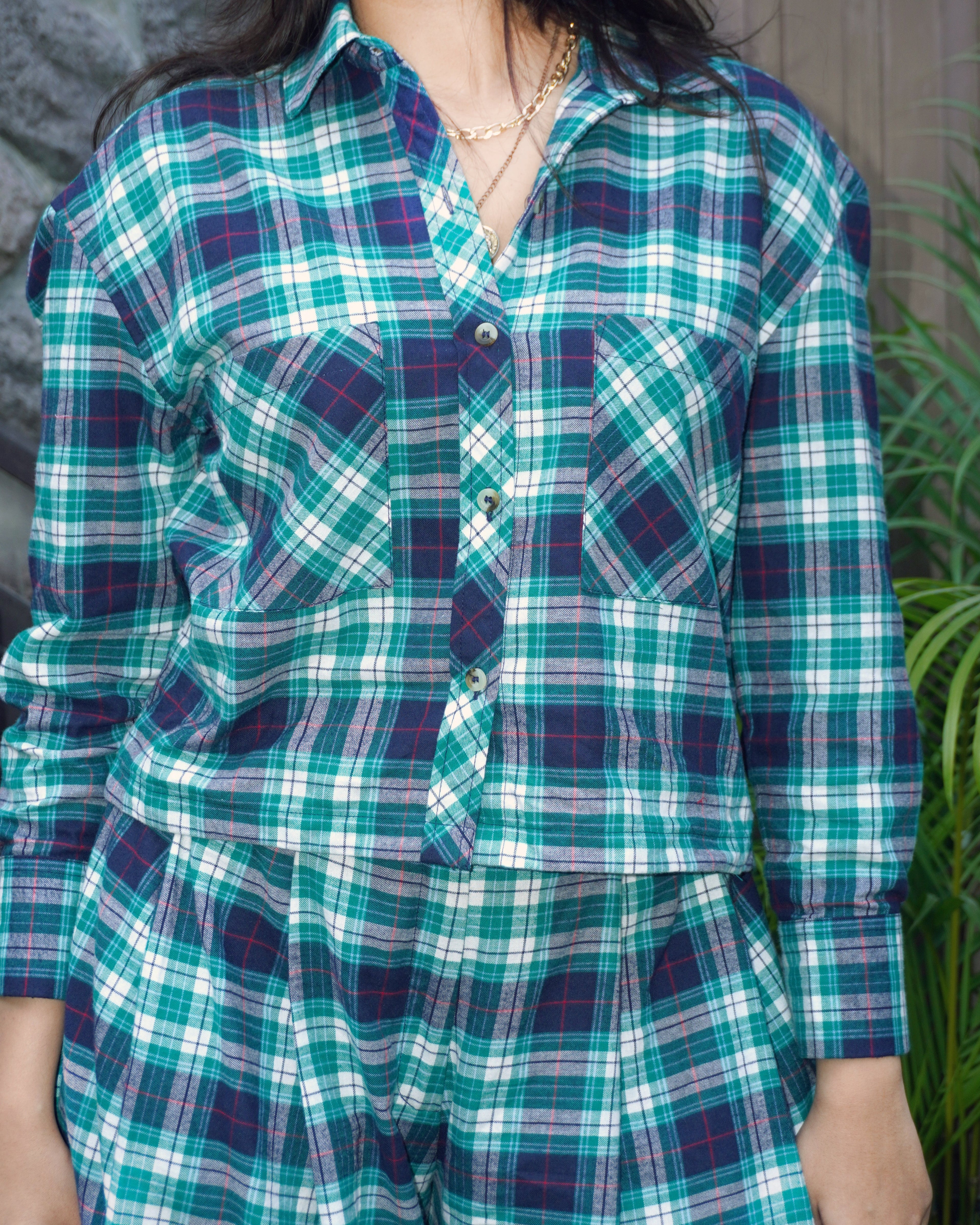 Anjali KKHH- Winter Check Cropped Shirt - Khamna Studio