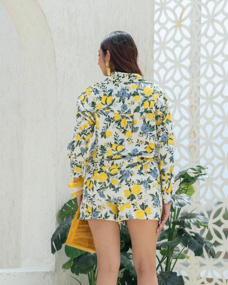 Citrus_Bloom_Oversized_Shirt_Shorts_Co-ord_Set_Printed_Cotton_Flax_Resort_Wear_back - Khamna Studio