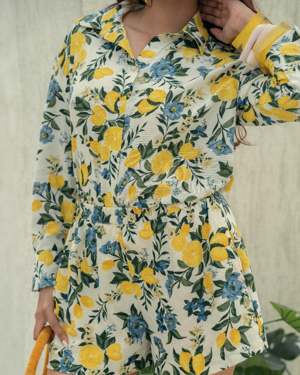 Citrus_Bloom_Oversized_Shirt_Shorts_Co-ord_Set_Printed_Cotton_Flax_Resort_Wear_zoom_in - Khamna Studio