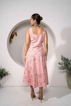 Desert_Rose_Western_Pink_Panelled_Midi_Dress-back - Khamna Studio