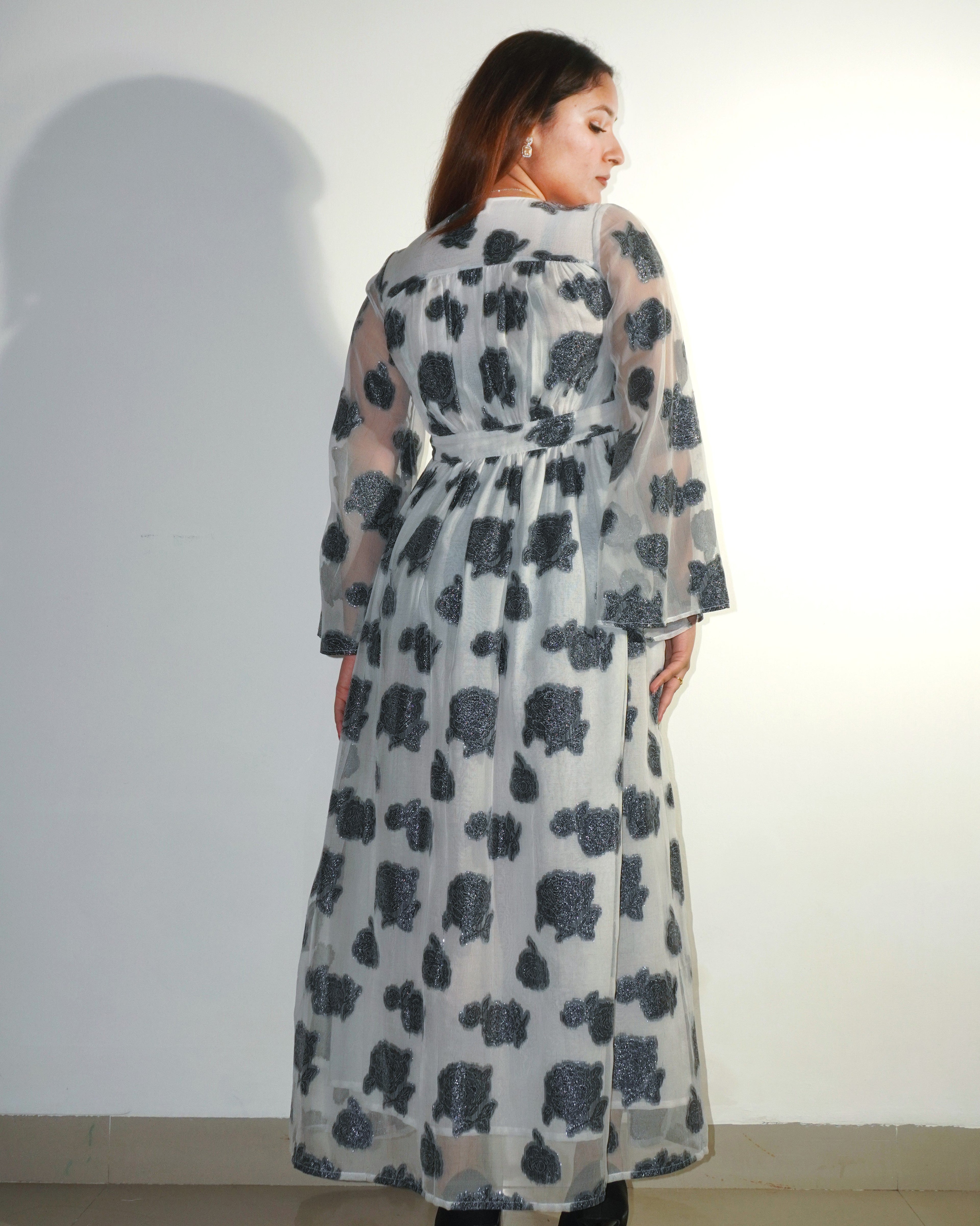 Ishq Sufiyana Organza Maxi Dress – Viscose Organza Lurex Floral Long Dress - Khamna Studio