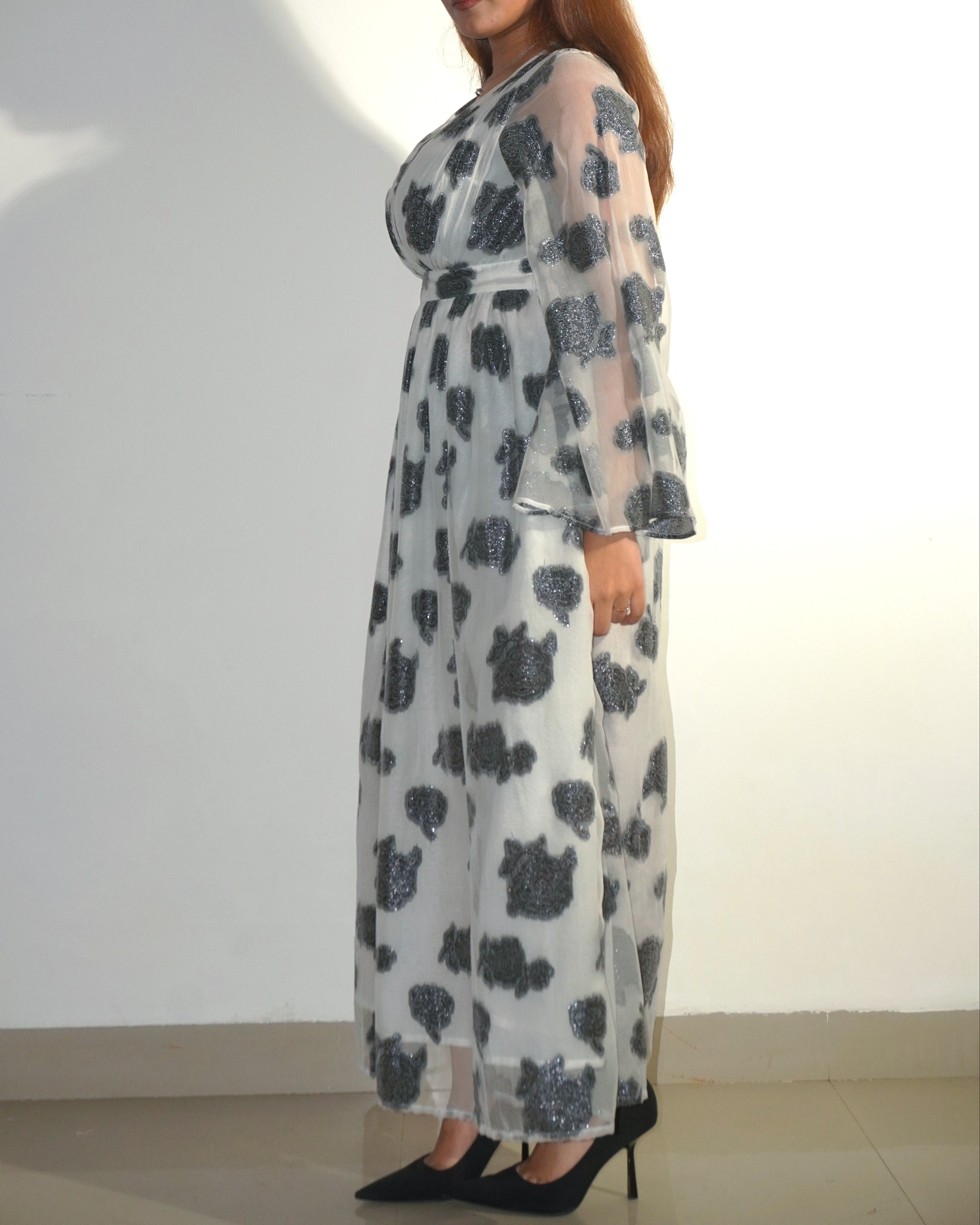 Ishq Sufiyana Organza Maxi Dress – Viscose Organza Lurex Floral Long Dress - Khamna Studio