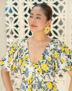 Khamna-Citrus-Bloom-Puff-Sleeve-Dress-Cotton-Details - Khamna Studio