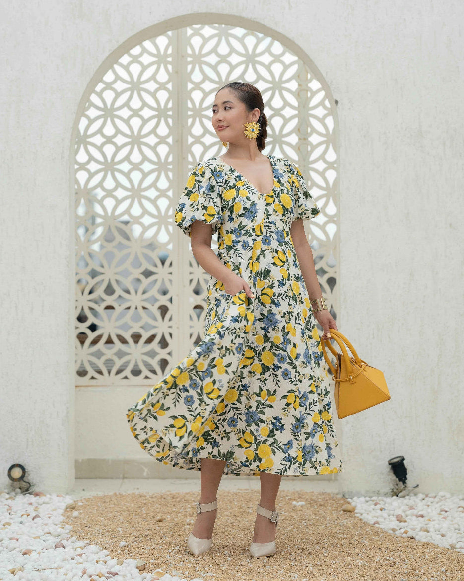 Floral Puff Sleeve Midi Dress for Women