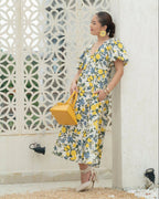 Khamna-Citrus-Bloom-Puff-Sleeve-Dress-Cotton-_Side - Khamna Studio