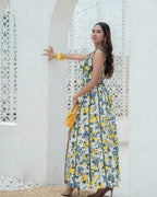 Khamna_Amalfi_Bloom_Skirt_Mid_Waist_Slit_Midi_side - Khamna Studio