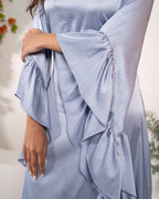Khamna_Azure_Muse_-_Stretch_Satin_Ruffle_Gown-sleeve - Khamna Studio