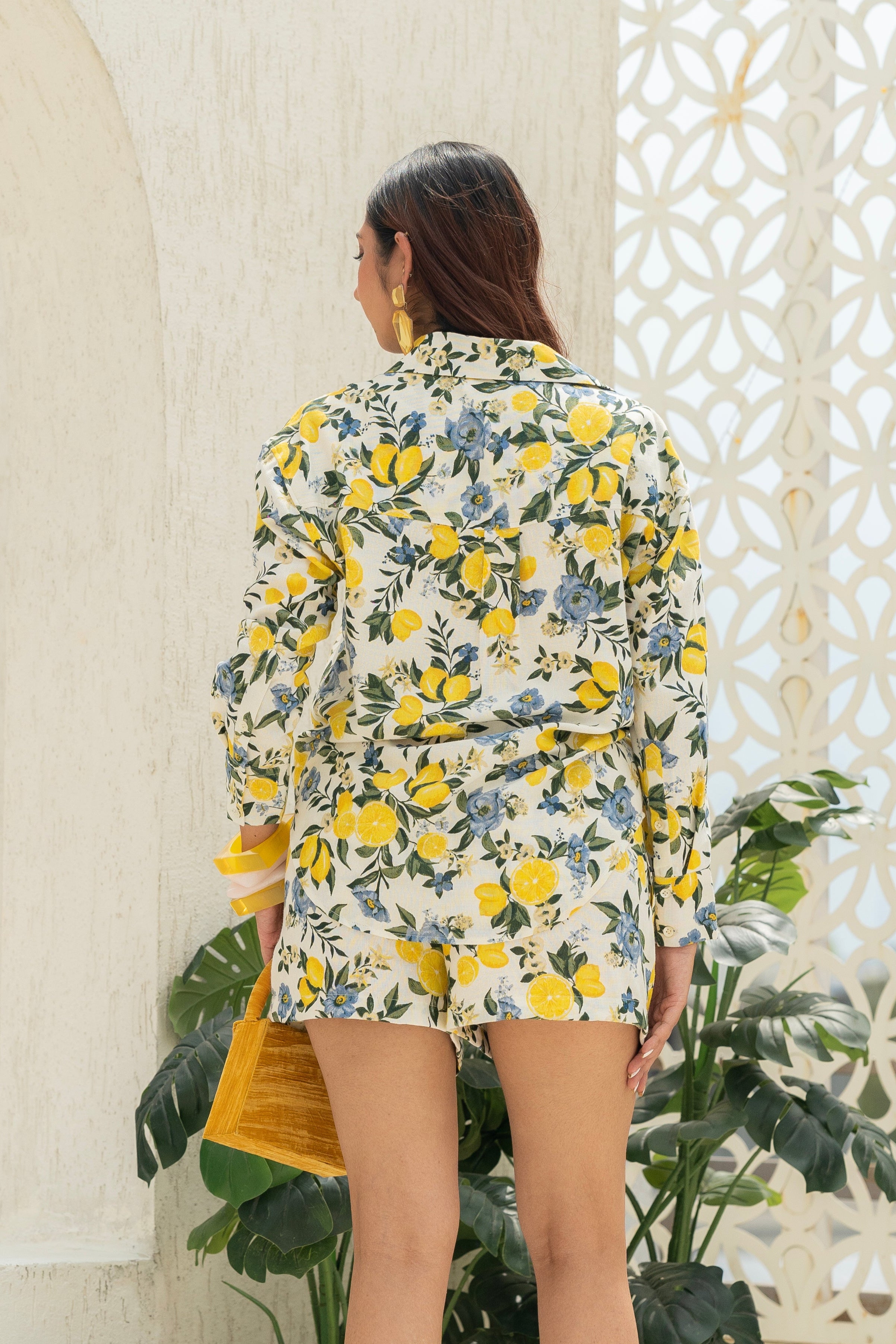 Khamna Citrus Bloom Vacation Shorts – Printed Cotton Flax back with Citrus Bloom Vacation oversized Shirt– Printed Cotton Flax