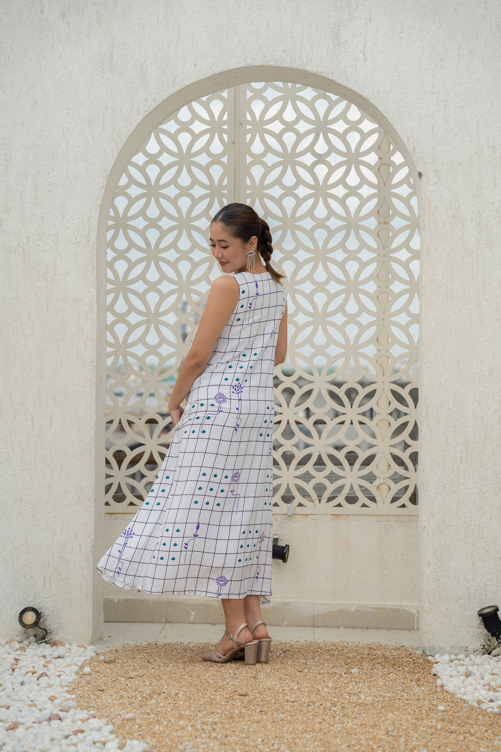 Khamna Grid Bloom – Rayon Summer Dress back