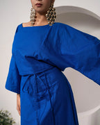 Khamna_Ocean_Mirage_Kaftan_Dress_Cotton_Linen_Tieable_Drape_Details - Khamna Studio