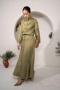 Khamna_Olive_Reverie_Skirt_Lace_Insert_Button-Down_Skirt - Khamna Studio