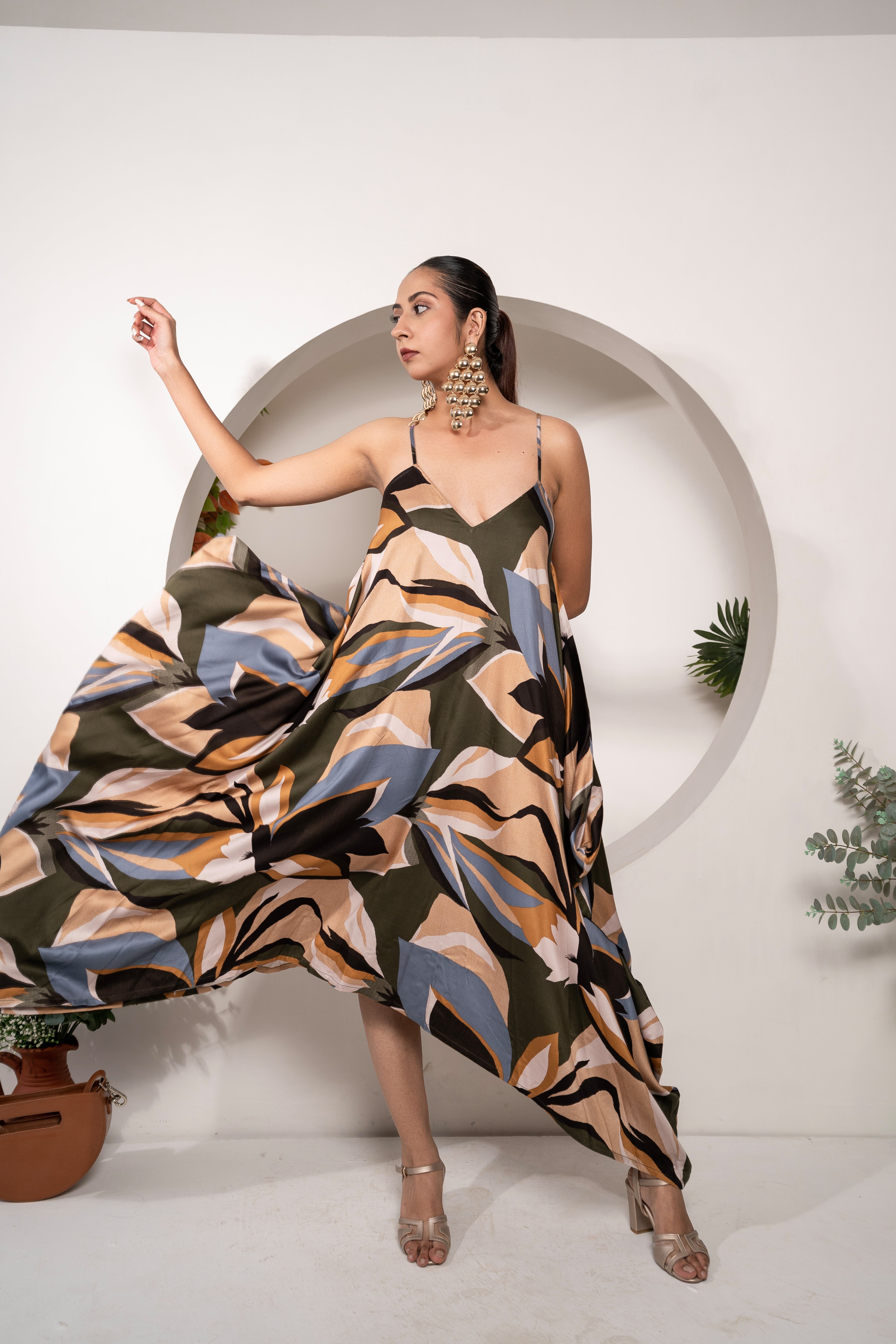 Khamna Tropical Mirage – Handkerchief Hem Slip Dress- stylized Image