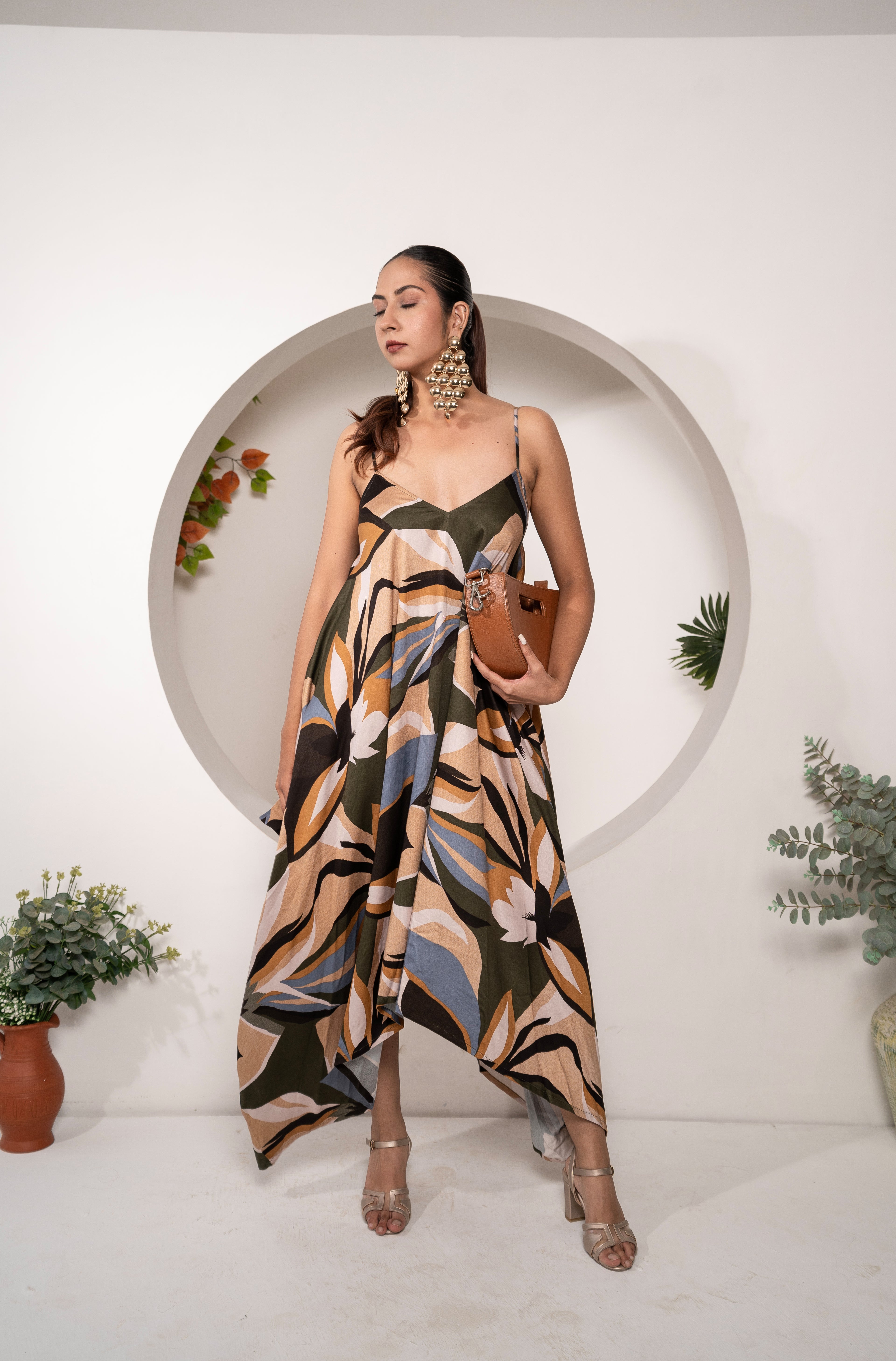 Khamna Tropical Mirage – Handkerchief Hem Slip Dress