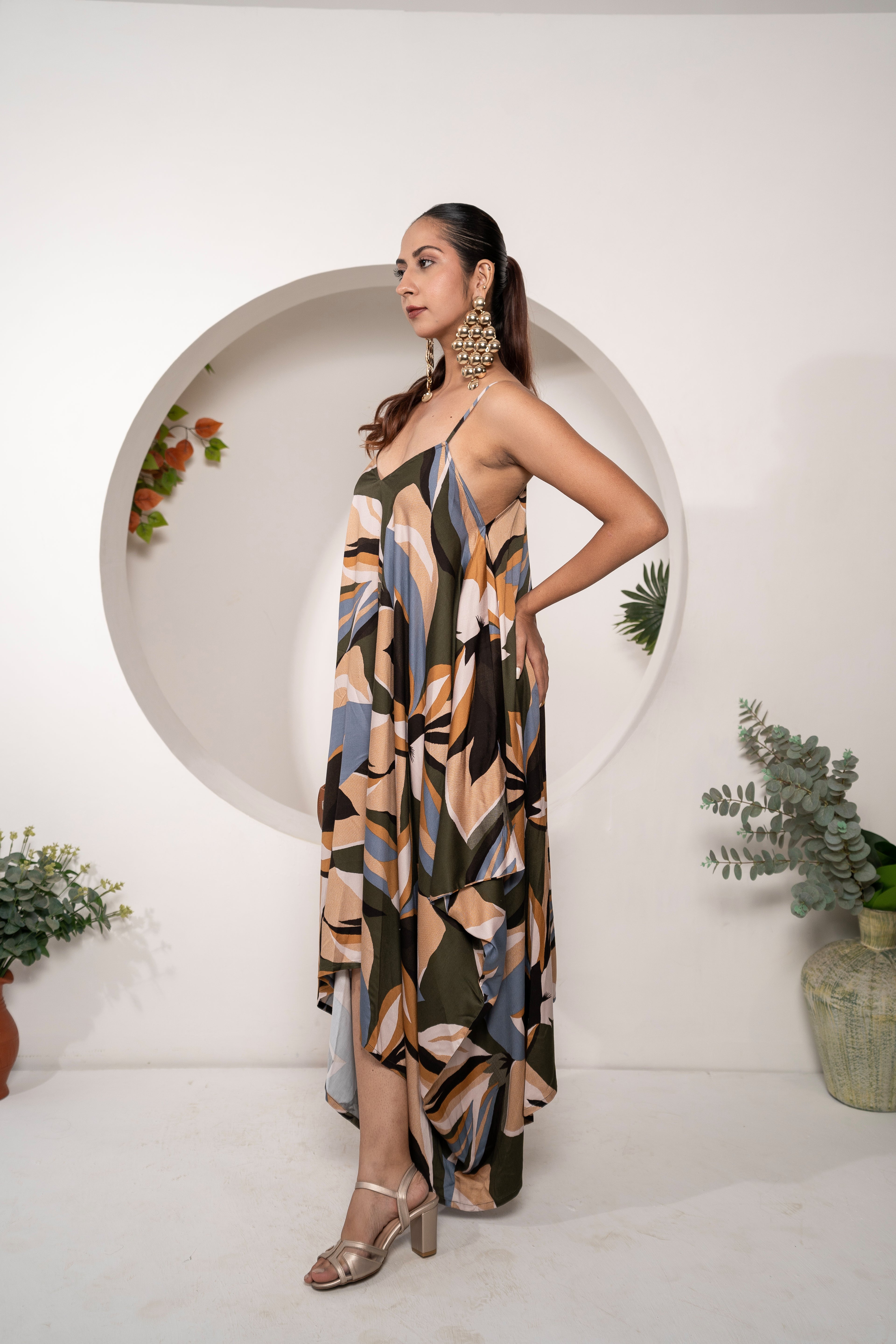 Khamna Tropical Mirage – Handkerchief Hem Slip Dress side view