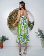 Khamna_Verdant_Bloom_Striped_Flared_Midi_Dress_back - Khamna Studio