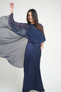 Nancy Navy Satin Cape Dress | Draped Occasion Dress for Women