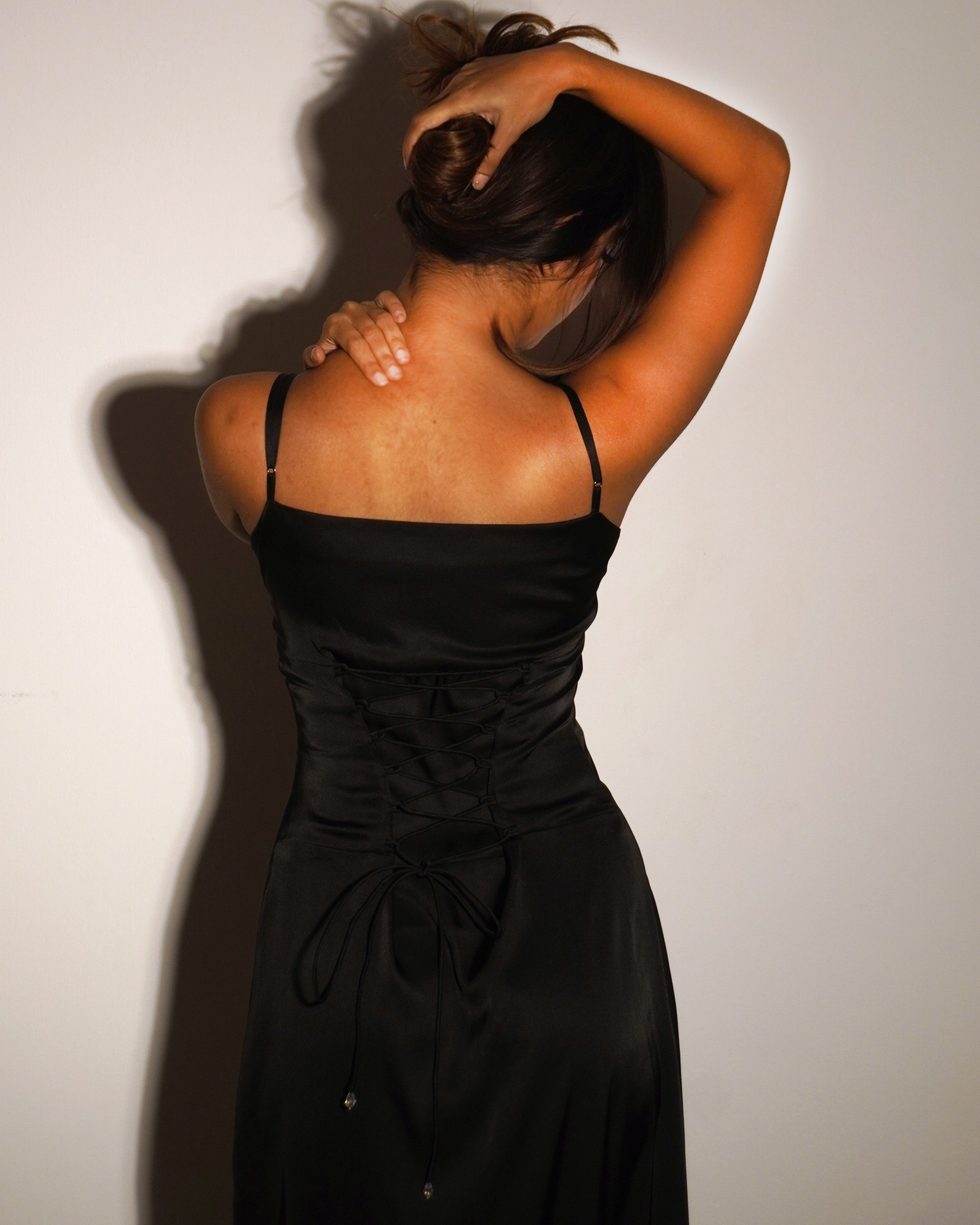 Nisha Black Satin Cape Dress – Evening & Party Wear - Khamna Studio