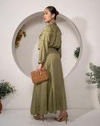 Olive_Reverie_Co-ord_Set_Lace_Detail_Modal_Shirt_Skirt_back - Khamna Studio