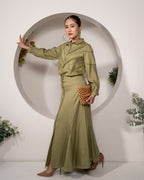 Olive_Reverie_Co-ord_Set_Lace_Detail_Modal_Shirt_Skirt_full - Khamna Studio