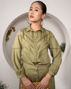 Olive_Reverie_Co-ord_Set_Lace_Detail_Modal_Shirt_Skirts_showing_shirt - Khamna Studio