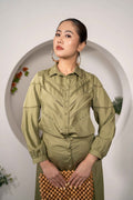 Olive_Reverie_Lace_Detail_Modal_Shirt-_shirt - Khamna Studio