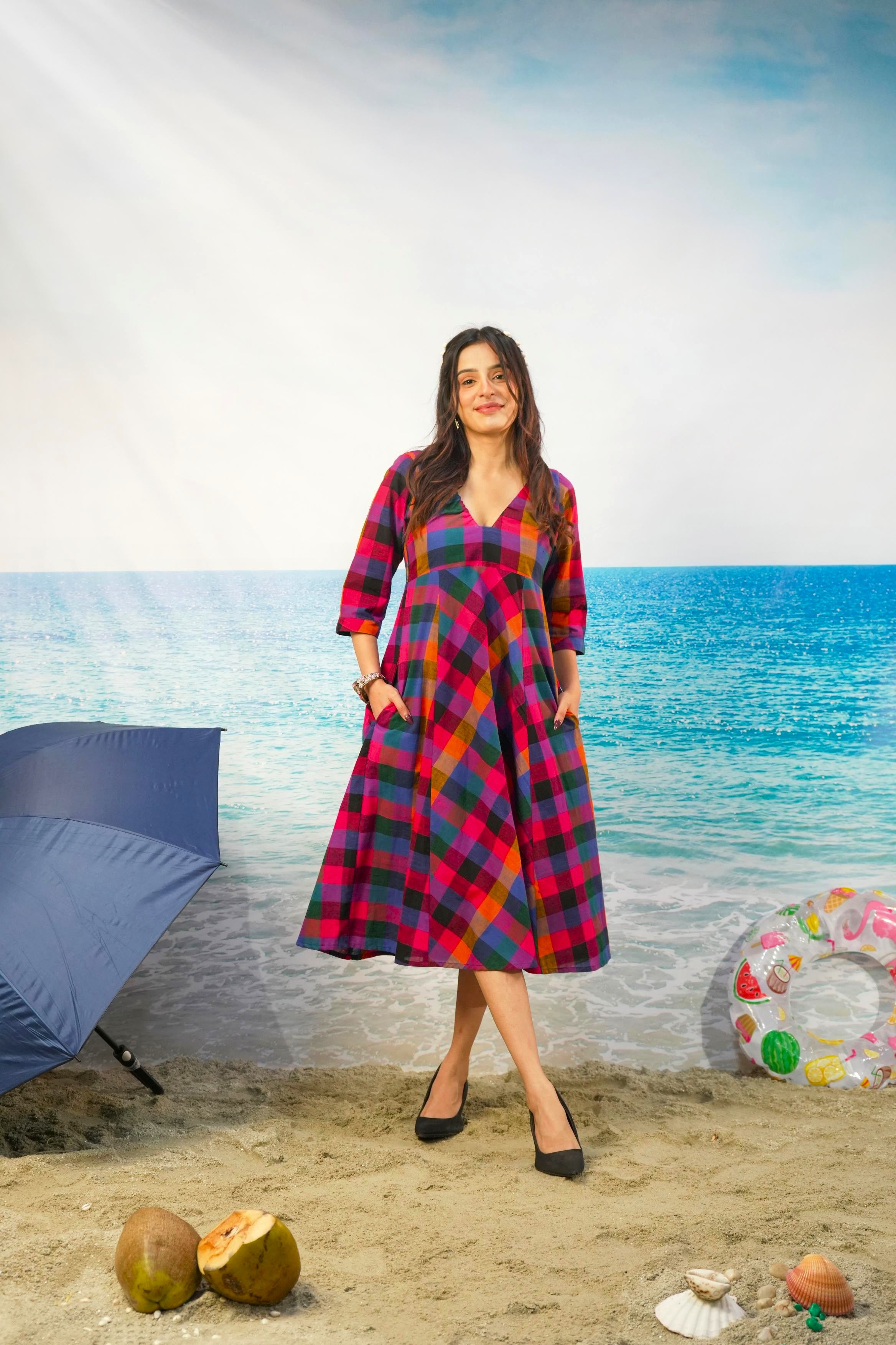 Rekha Madras Check Cotton Dress for Women | Khamna
