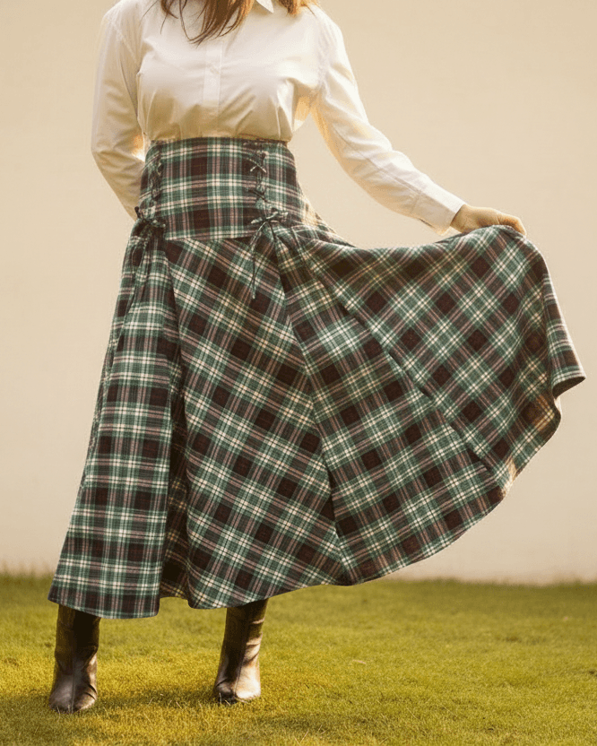 Tina_Skirt_Winter_Woolen_Check_Flared_Corset_Skirt_-_flare - Khamna Studio