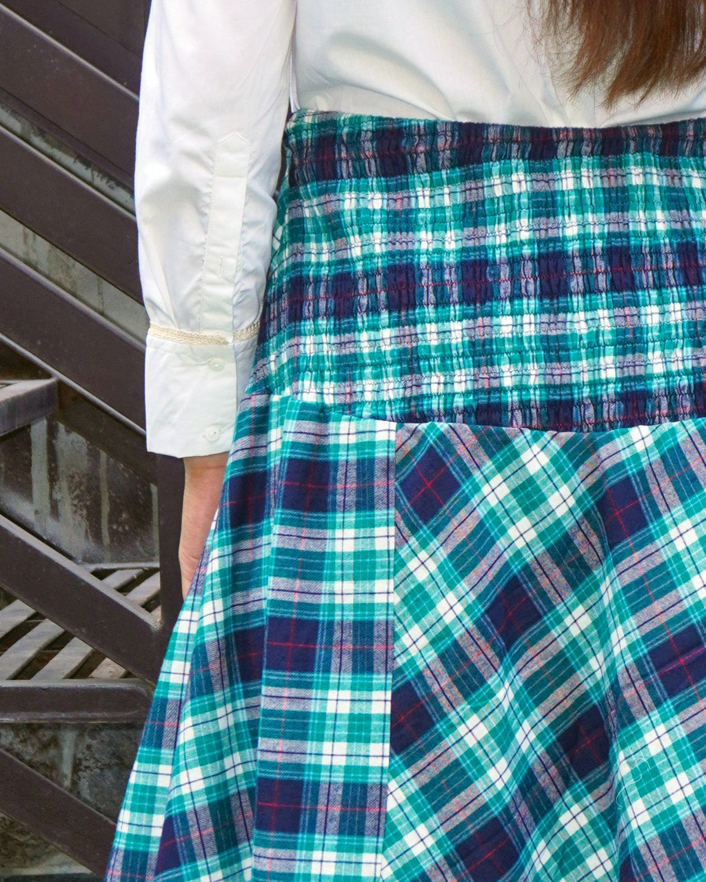 Tina Skirt – Y/D Brushed Winter Check Flared Corset Skirt - Khamna Studio