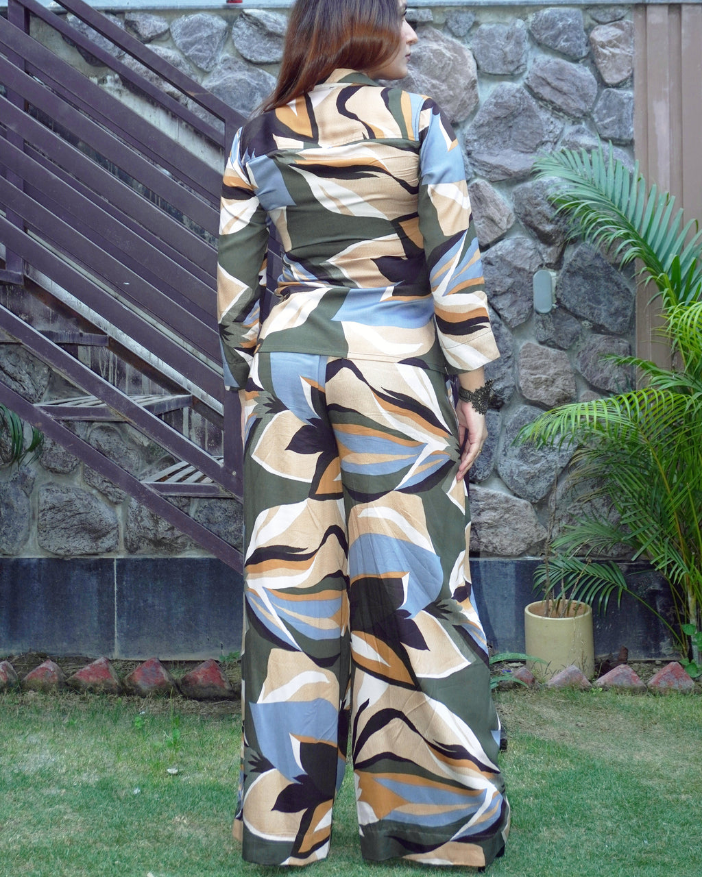 Tropical Mirage Modal Co-ord Set | Pop-Over Blouse & Wide-Leg Pants - Khamna Studio