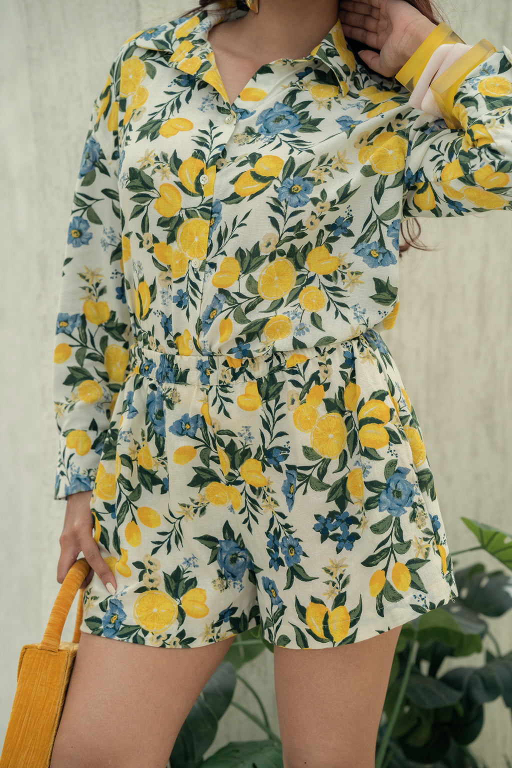 Citrus Bloom Oversized Shirt & Shorts Co-ord Set – Printed Cotton Flax Resort Wear