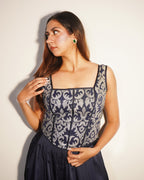 Veronica_Lurex_Embroidered_Corset-Look_Top_Non-Padded_Party_Blouse_for_Women_front - Khamna Studio