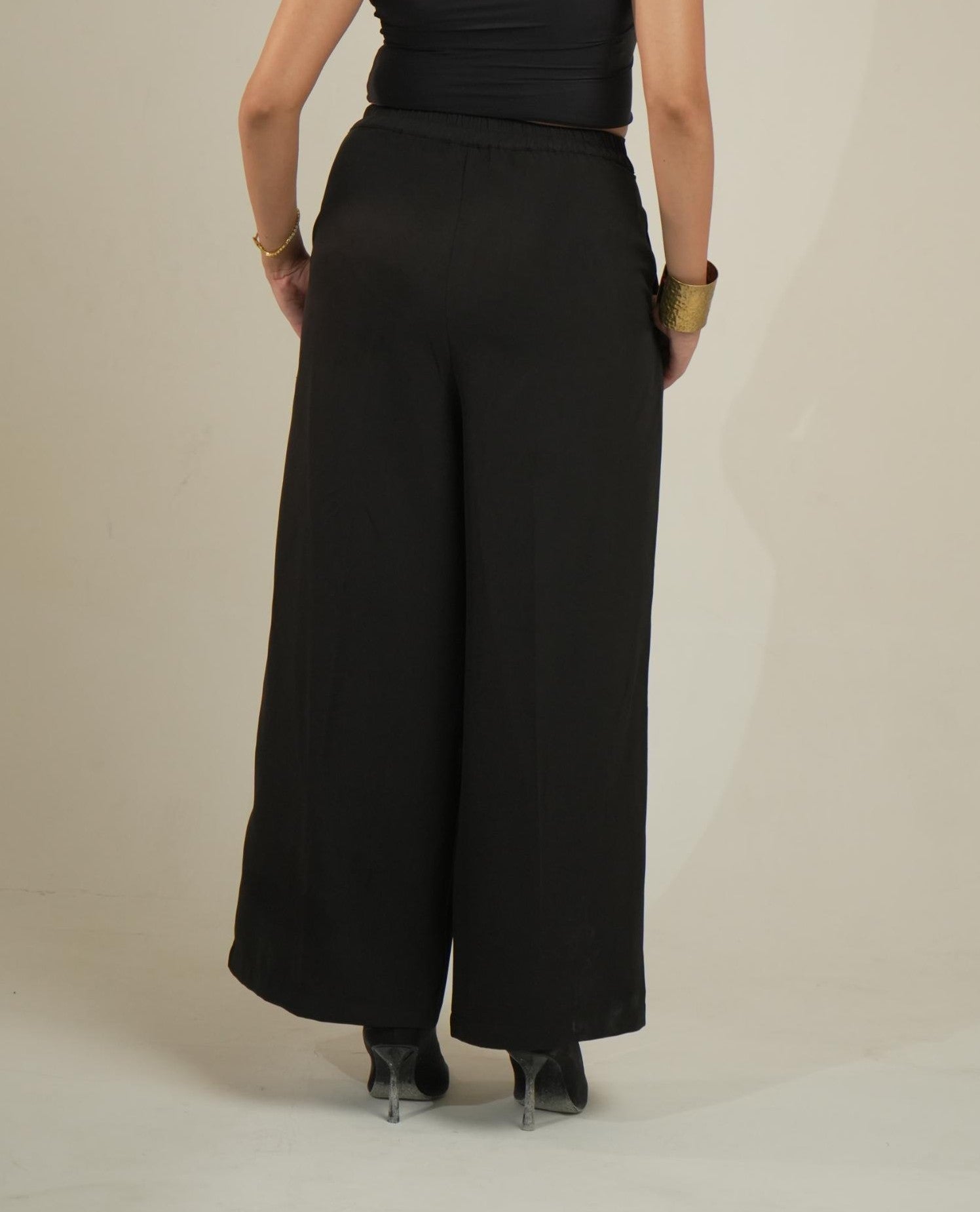 Vrinda Wide Leg Polyester Pants – Black
