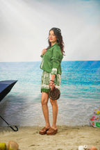Khamna Yoshita Green Cotton Co-ord Set  Oversized Shirt & Shorts form With Love resort 26 on beach backdrop