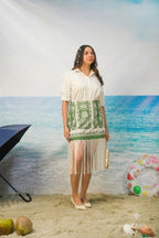 Naina Fringe Skirt | Green Botanical Resort Skirt with Fringe Hem