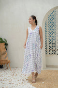 grid-bloom-rayon-midi-dress-front-khamna - Khamna Studio
