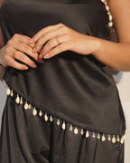 hem_detaills_of_Poo_Black_Satin_One-Shoulder_Asymmetric_Shell-Detail_Top_Glamorous_Party_Night-Out_Wear - Khamna Studio