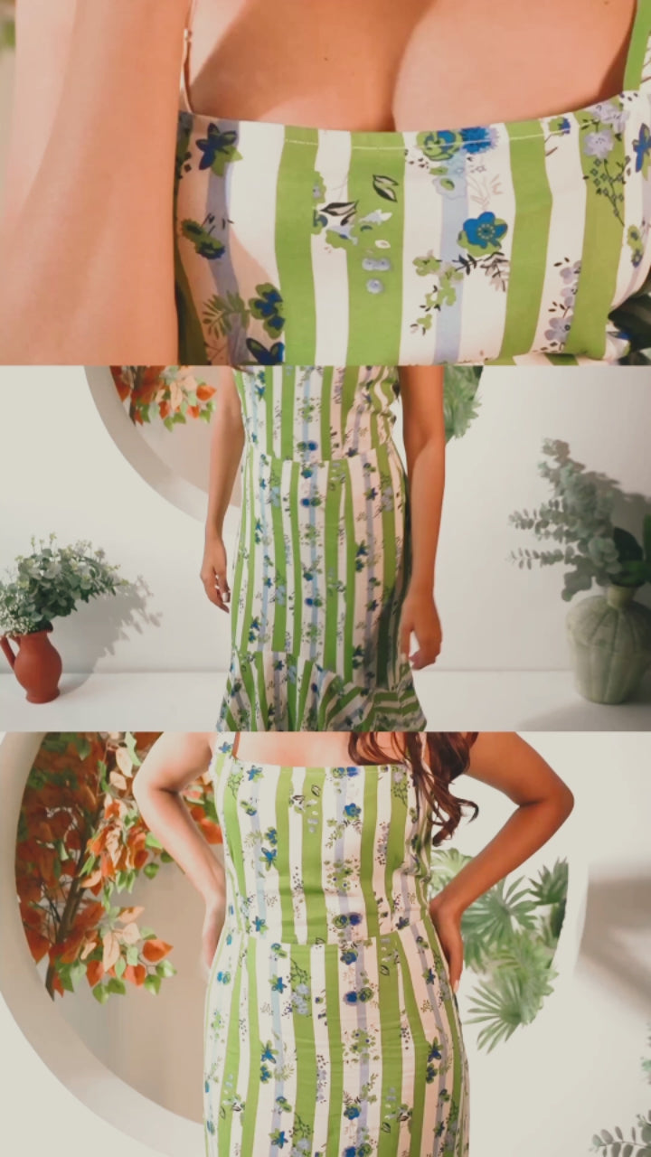 Shoot video - Verdant Bloom – Striped Flared Midi Dress 3
