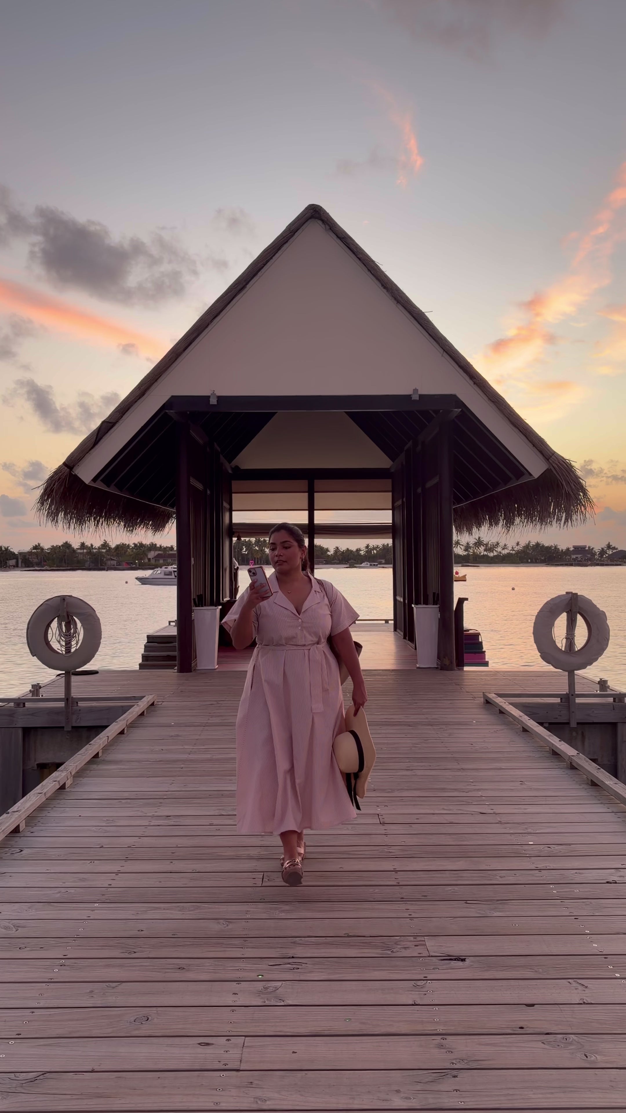 Founder wearing Sandstone Stripe Shirt Dress – Cotton Y/D Collared Midi in Maldives. 