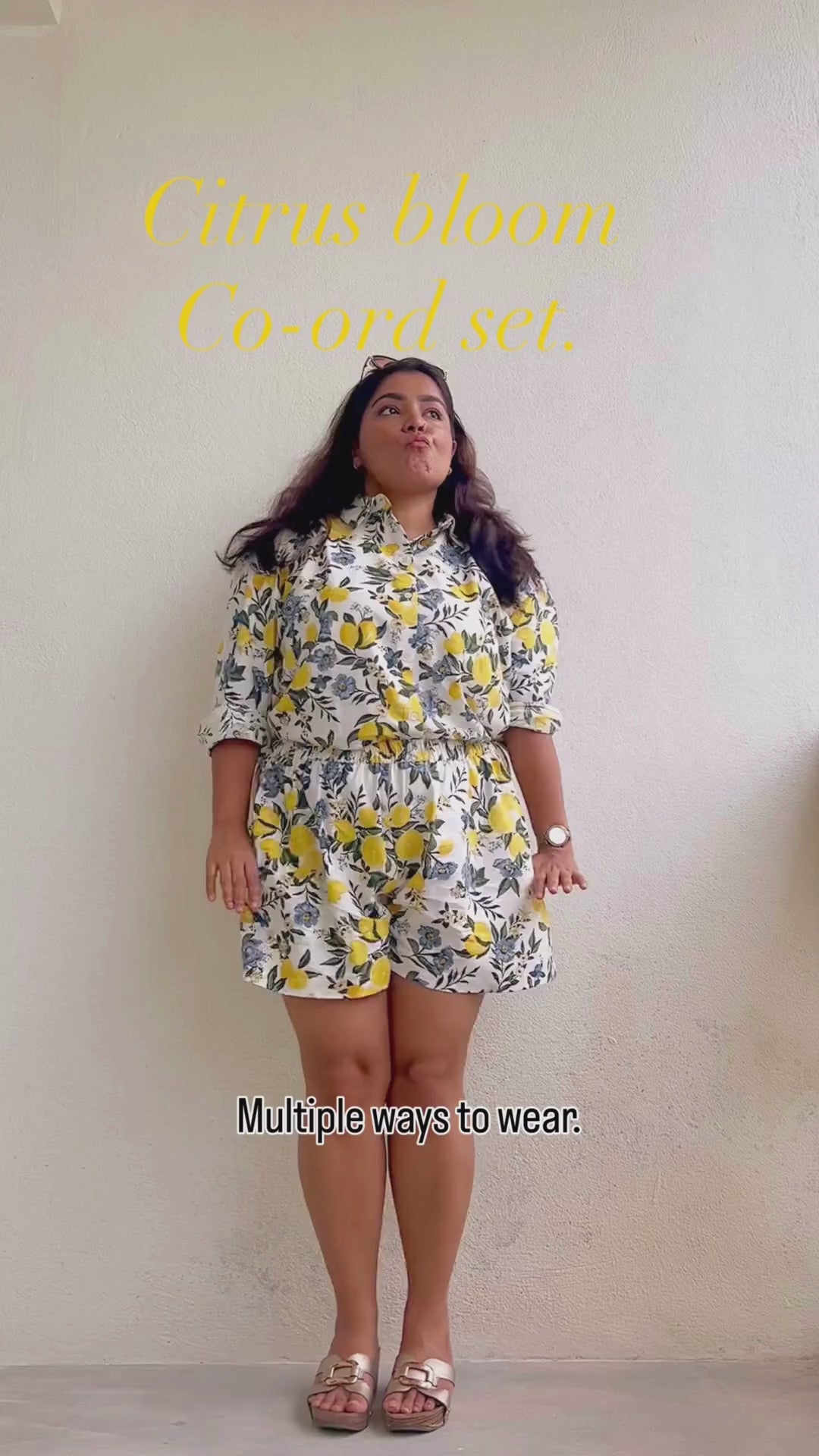 Citrus Bloom Oversized Shirt & Shorts Co-ord Set – Printed Cotton Flax Resort Wear shown in differnt ways you can style it