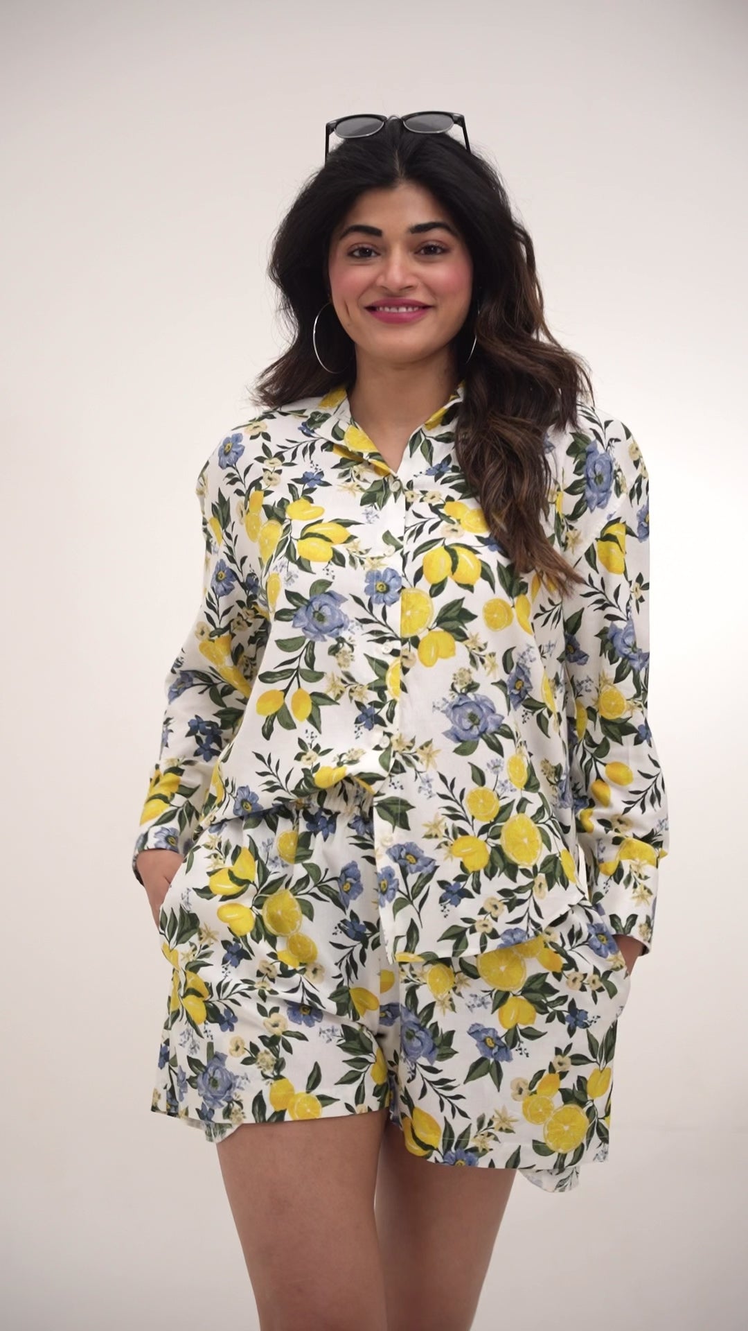 Citrus Bloom Oversized Shirt & Shorts Co-ord Set – Printed Cotton Flax Resort Wear