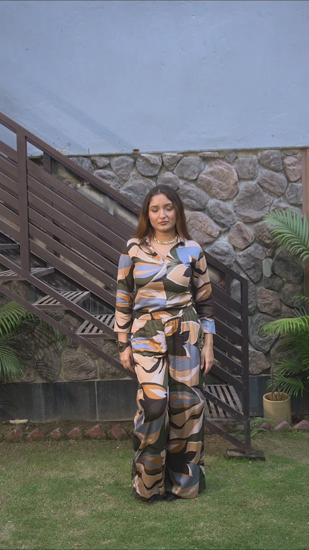 Tropical Mirage Modal Co-ord Set | Pop-Over Blouse & Wide-Leg Pants