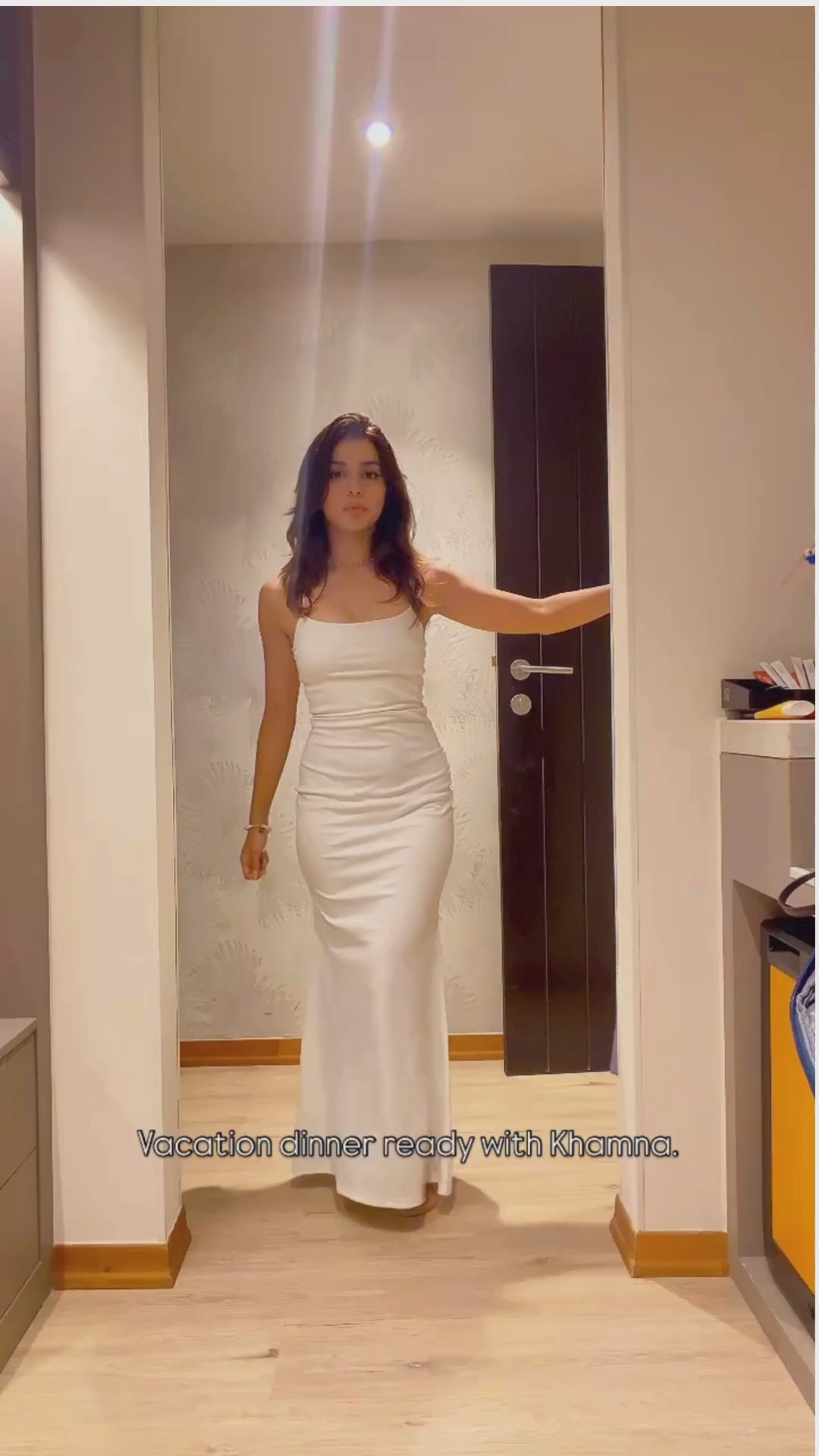 Client get ready with me in Azure whisper co-ord set in Light blue. top has pearl straps and edging